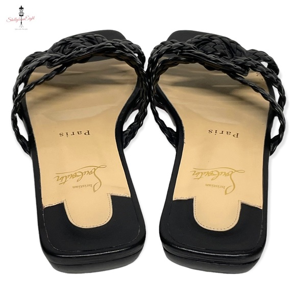 CHRISTIAN LOUBOUTIN Marilla Flats Woven Leather Slides Sandals Red Soles 38.5 - Picture 12 of 15